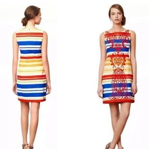New Anthropologie Tabitha Striped Embroidered Totem Shift Dress Size 6 .